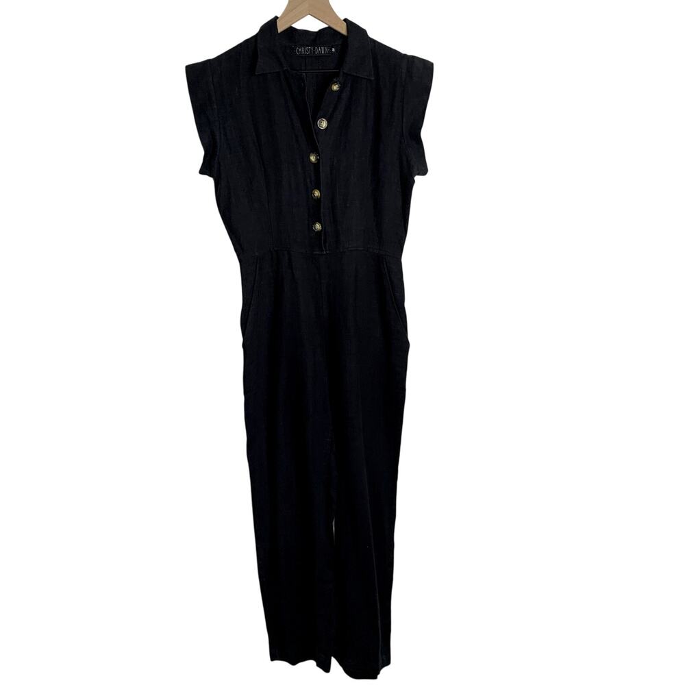 Christy Dawn Phoebe Jumper Noir Linen Black Jumpsuit Womens Small - Picture 4 of 16